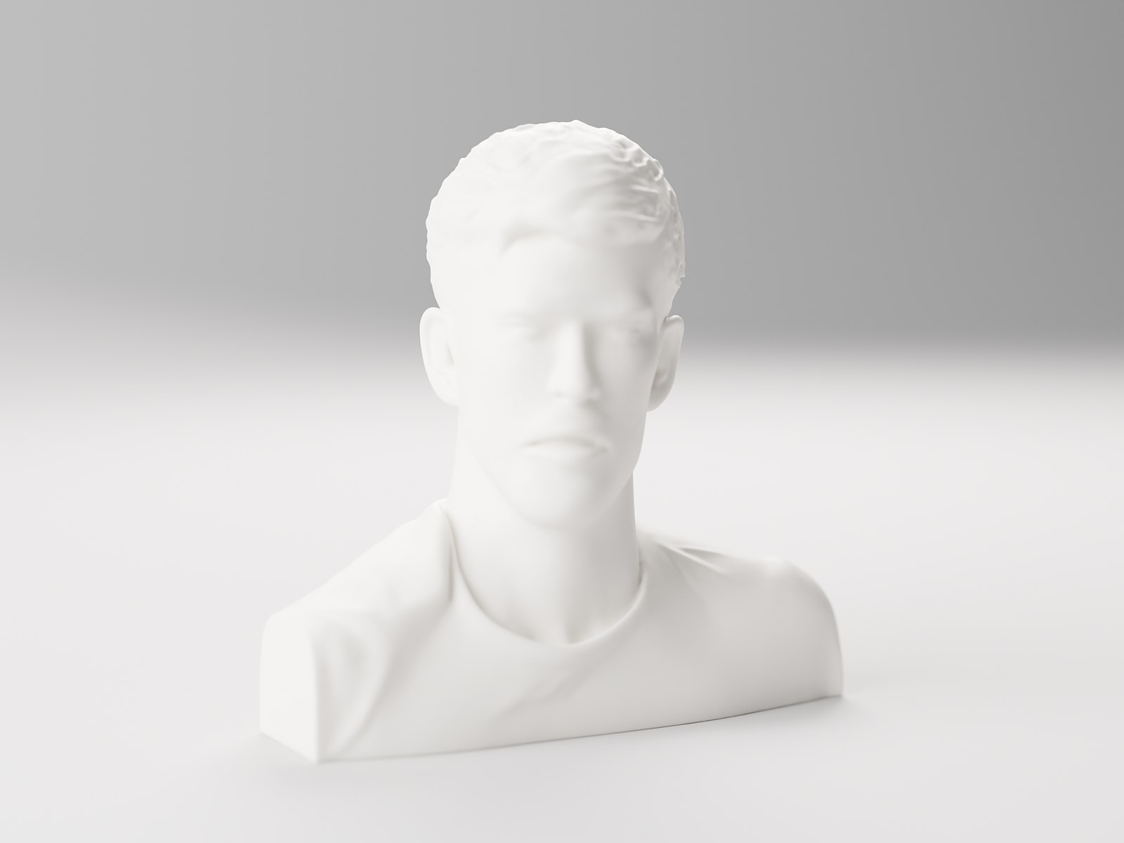 Full 3D bust generated by Lumi from the same photo, studio render